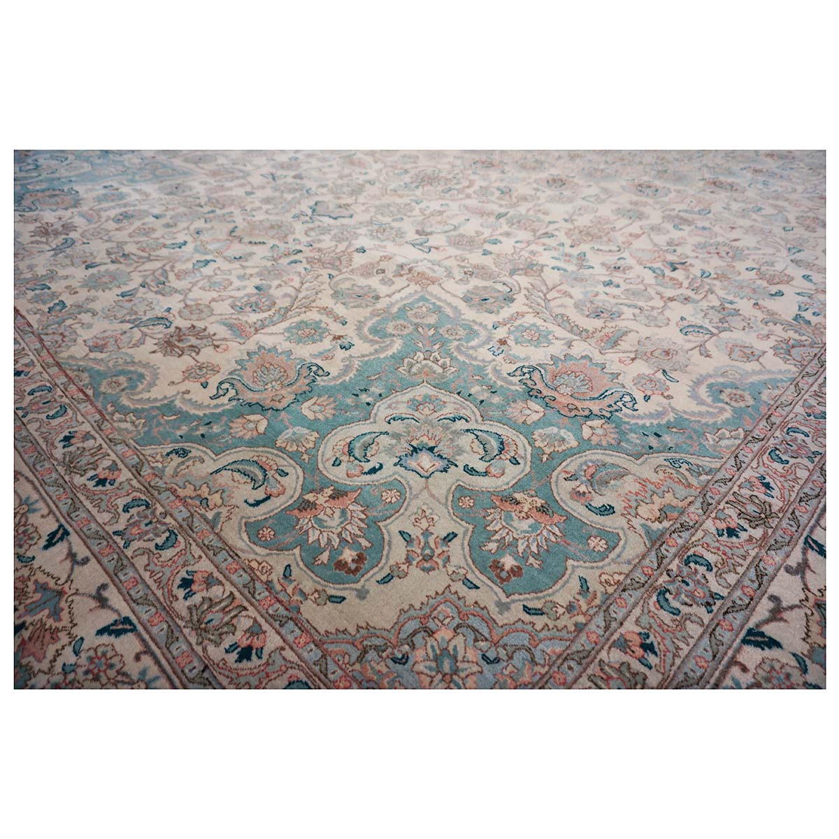 Antique 1940s Persian Tabriz Pahlavi 11x18 Ivory & Blue Handmade Area Rug #9902227 image 8