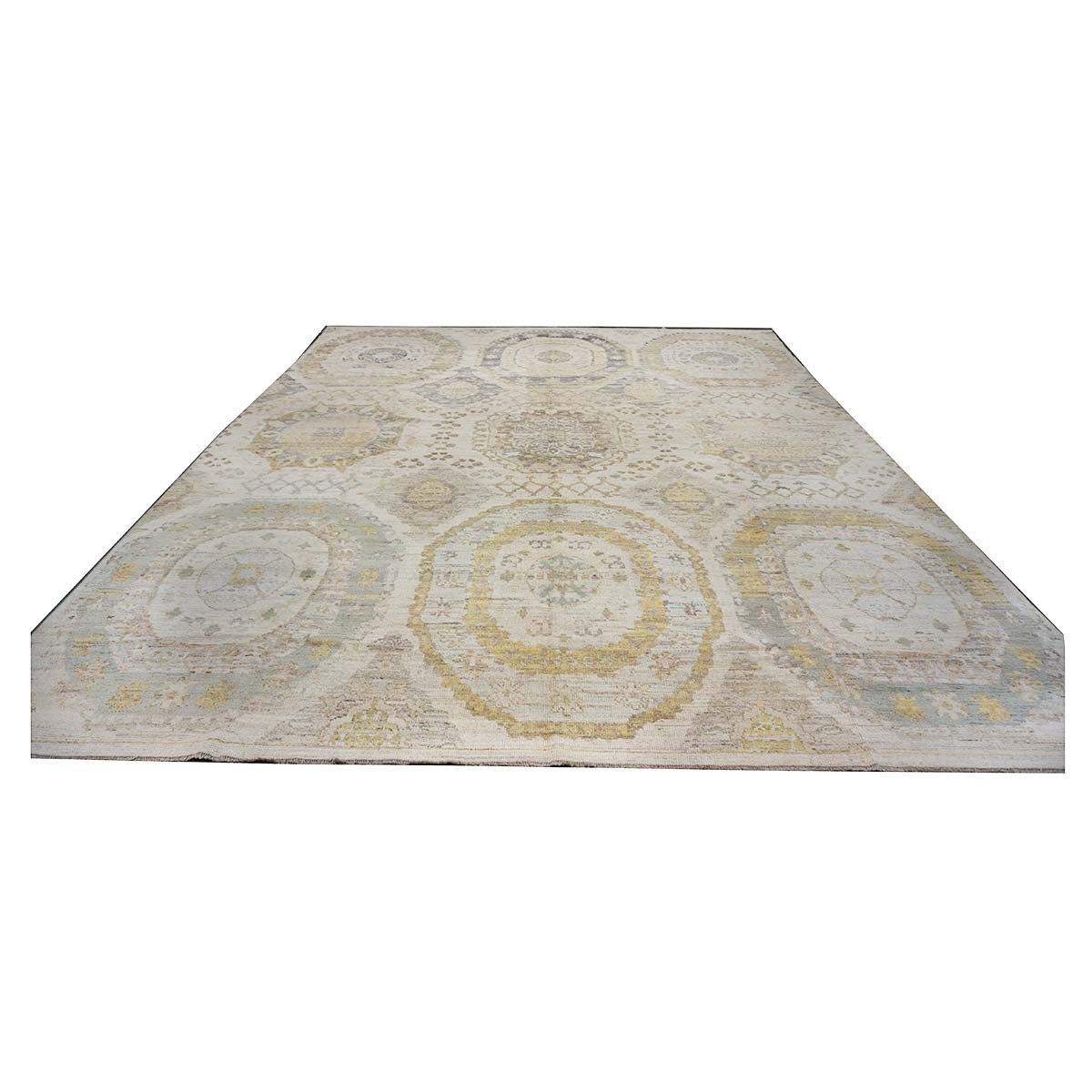 21st Century Turkish Oushak 13x15 Ivory, Olive Green, & Slate Blue Handmade Rug #1144077 image 3