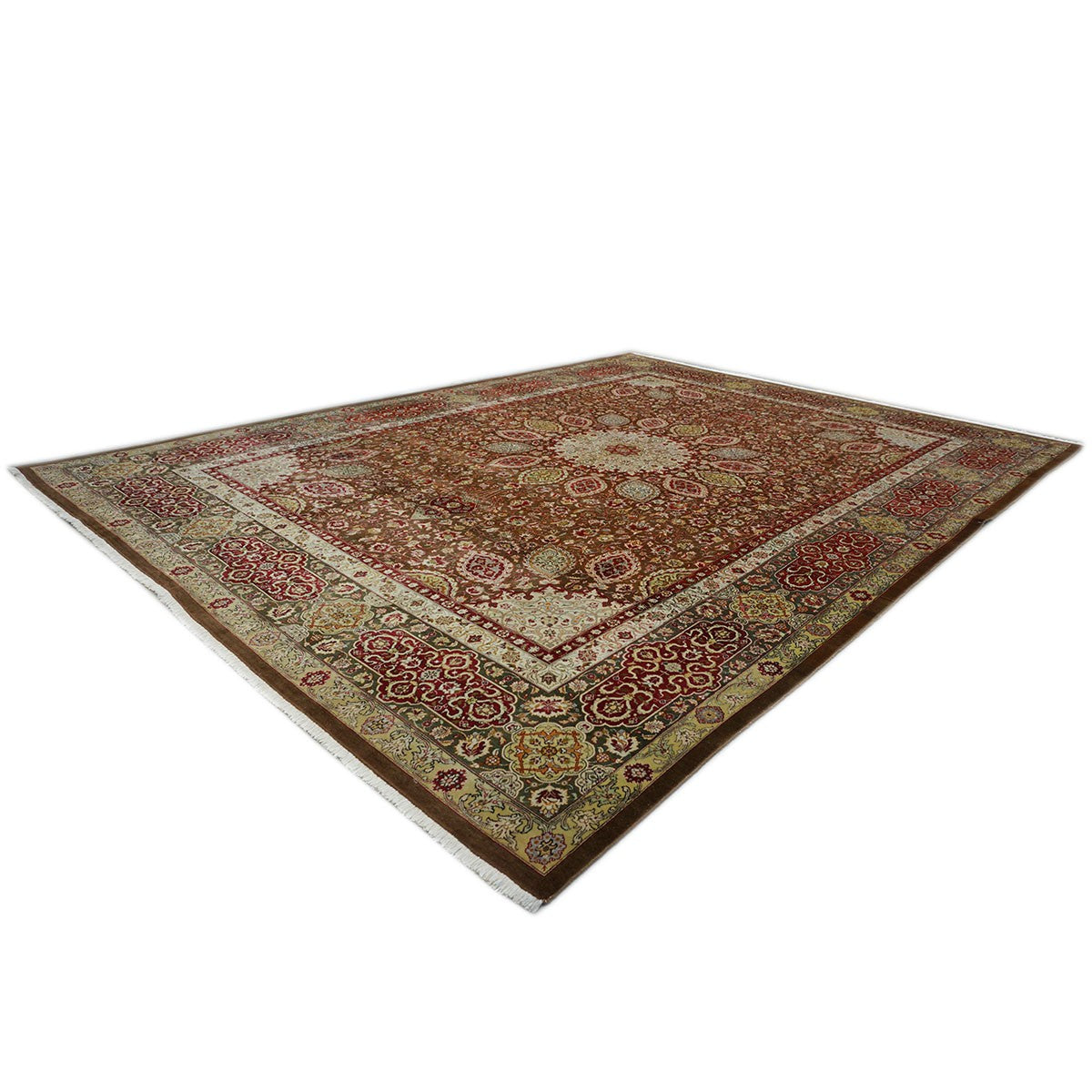 Antique Persian Tabriz 10X14 Brown, Red, & Dark Green Area Rug #9902148 image 6