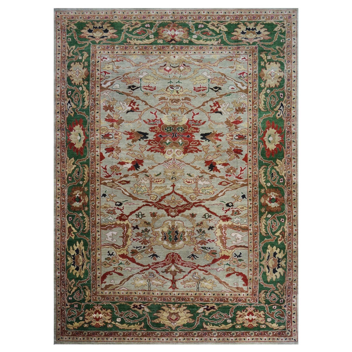 21st Century Persian Sultanabad 9x12 Green & Red Handmade Area Rug #1143686 image 0