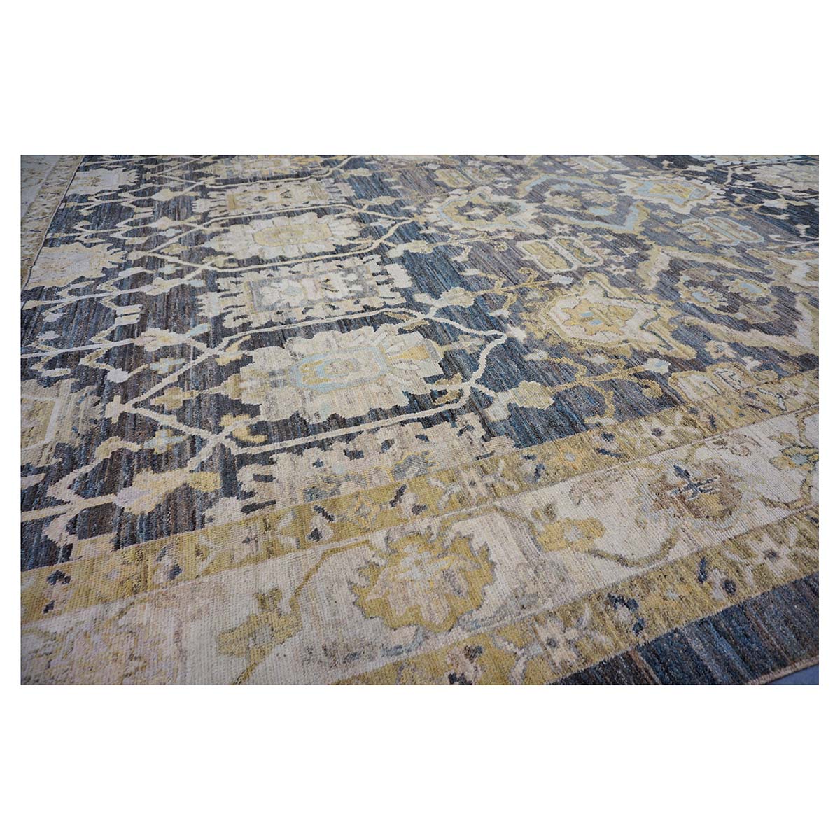 21st Century Turkish Oushak 15x20 Charcoal, Ivory & Olive Green Handmade Rug #1144070 image 10