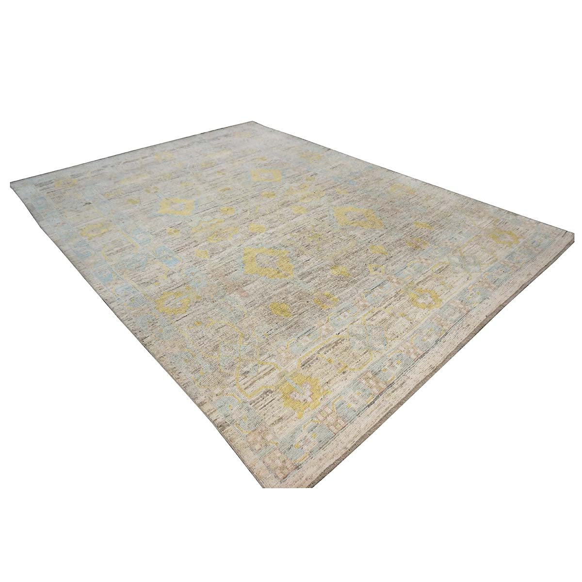 21st Century Turkish Oushak 9X12 Gold, Ivory & Slate Blue Handmade Area Rug #1144098 image 2