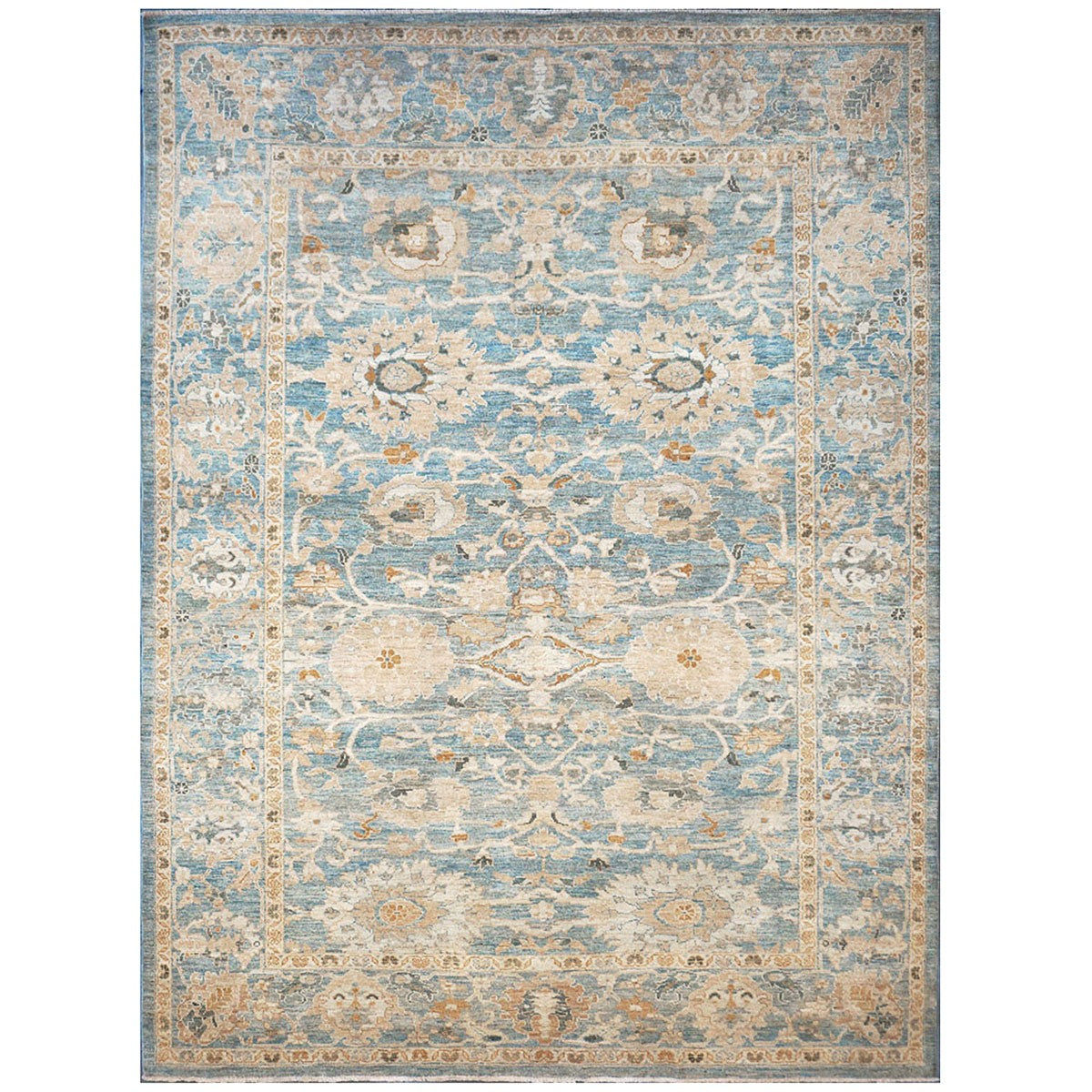 Persian Sultanabad 9x12 Blue & Tan Handmade Area Rug #1142976 image 0