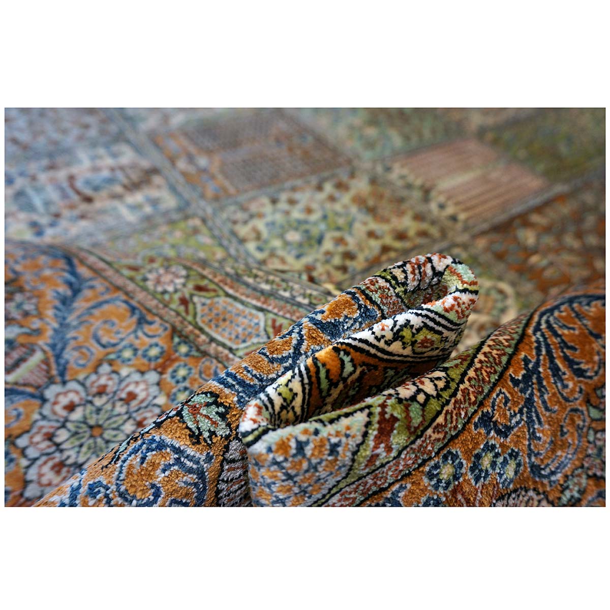 Vintage Persian Qum Silk 6x9 Orange & Ivory Handmade Area Rug #1144056 image 9