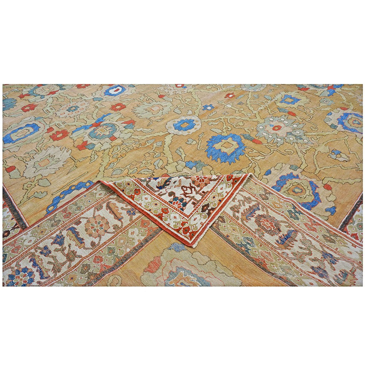 19th Century Antique Persian Sultanabad 15x19 Tan & Blue Area Rug #9902408 image 10