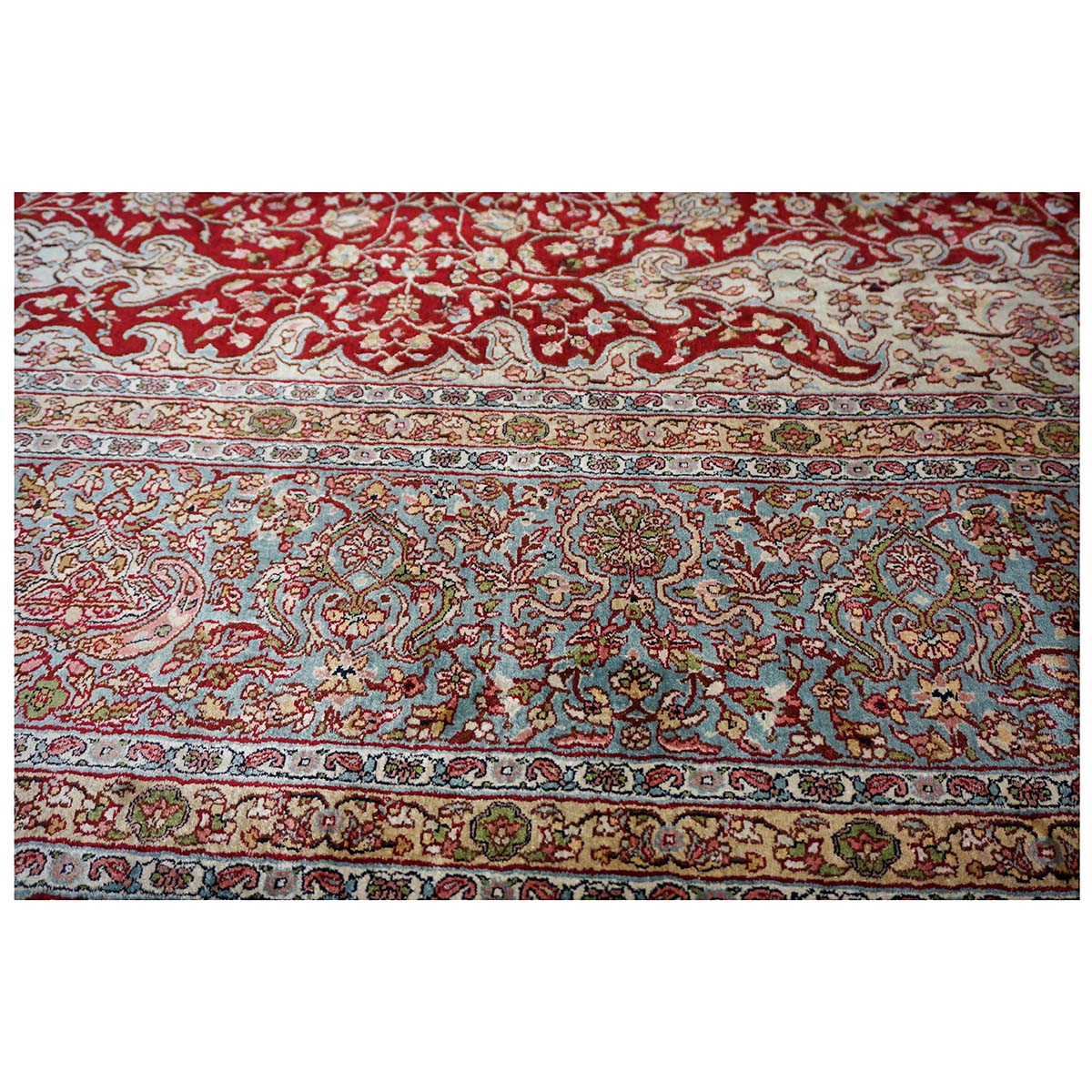 Vintage Kashmiri All Silk Red 9x12 Handmade Area Rug #1144057 image 2