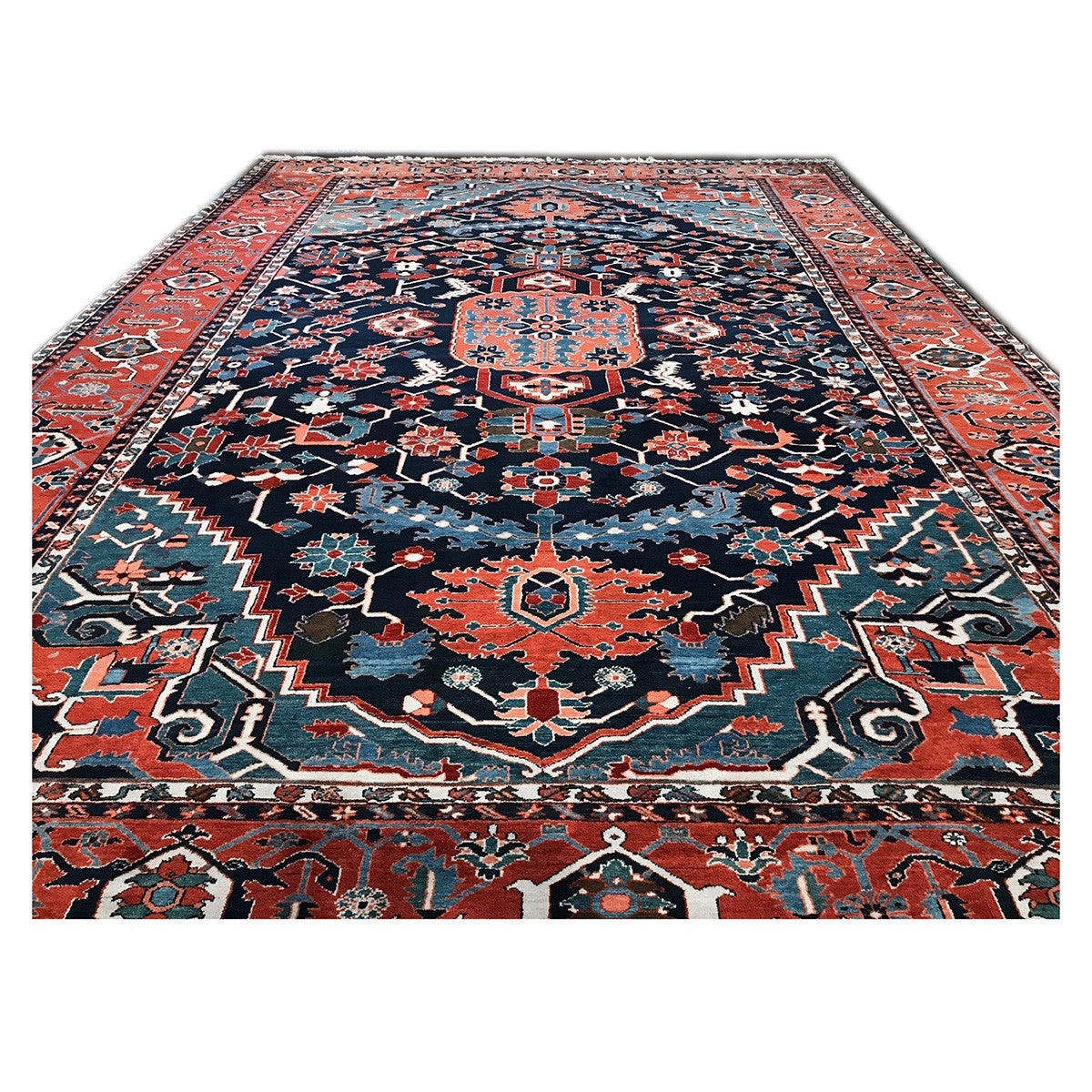 Persian Serapi 13x19 Navy Blue and Rust Oversized Rug #1143922 image 1
