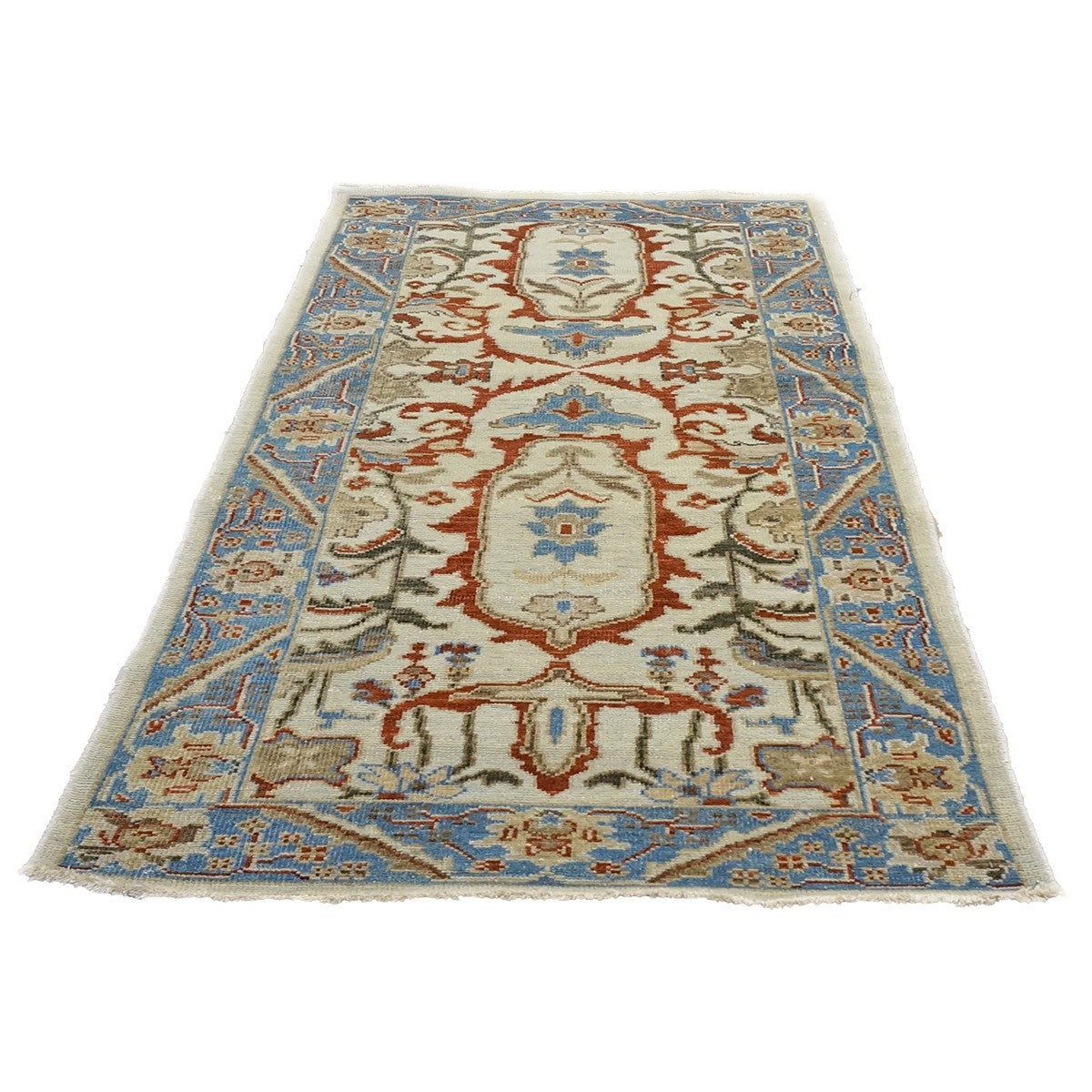 Sultanabad Master 3x6 Ivory, Blue, & Red Runner Rug #1143761 image 3