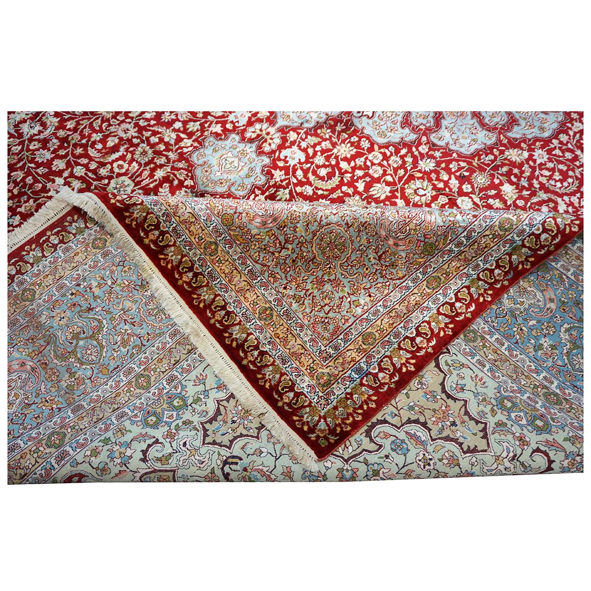 Vintage Kashmiri All Silk Red 9x12 Handmade Area Rug #1144057 image 5