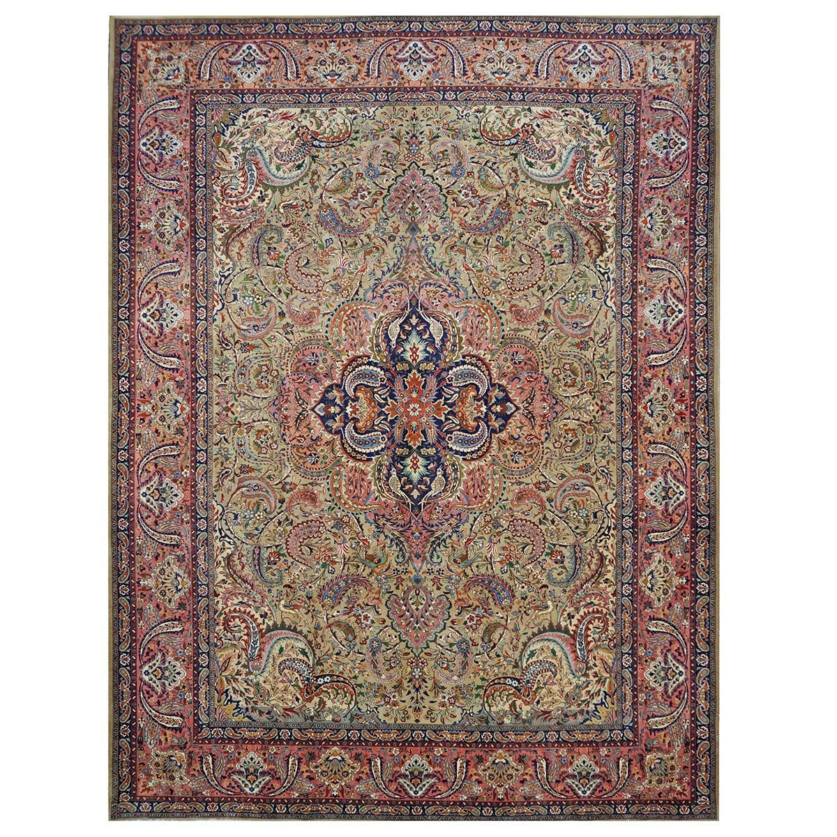 Antique Persian Tabriz Pahlavi 10x13 Taupe, Salmon, & Navy Area Rug #9902222 image 0