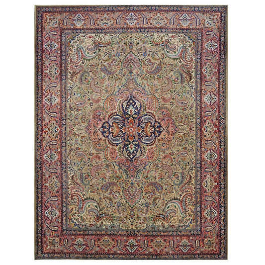 Antique Persian Tabriz Pahlavi 10x13 Taupe, Salmon, & Navy Area Rug #9902222 image 0