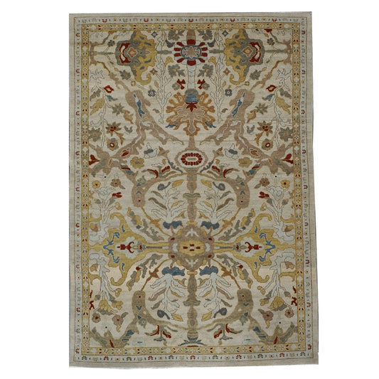 21st Century Sultanabad 6x9 Ivory & Gold  Handmade Area Rug #9902774 image 0
