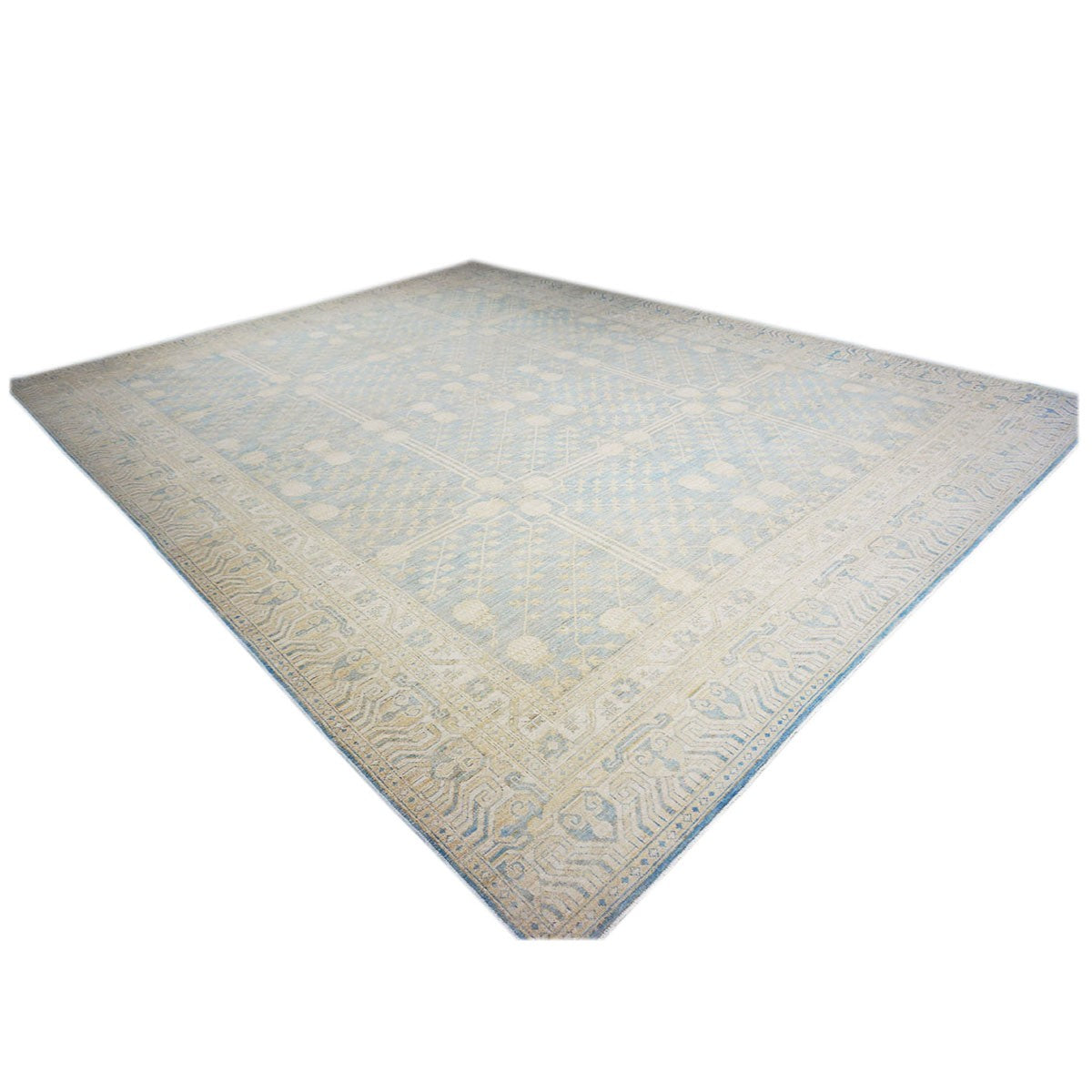 Afghan Khotan 11X14 Ivory & Blue Handmade Area Rug #1142201 image 6