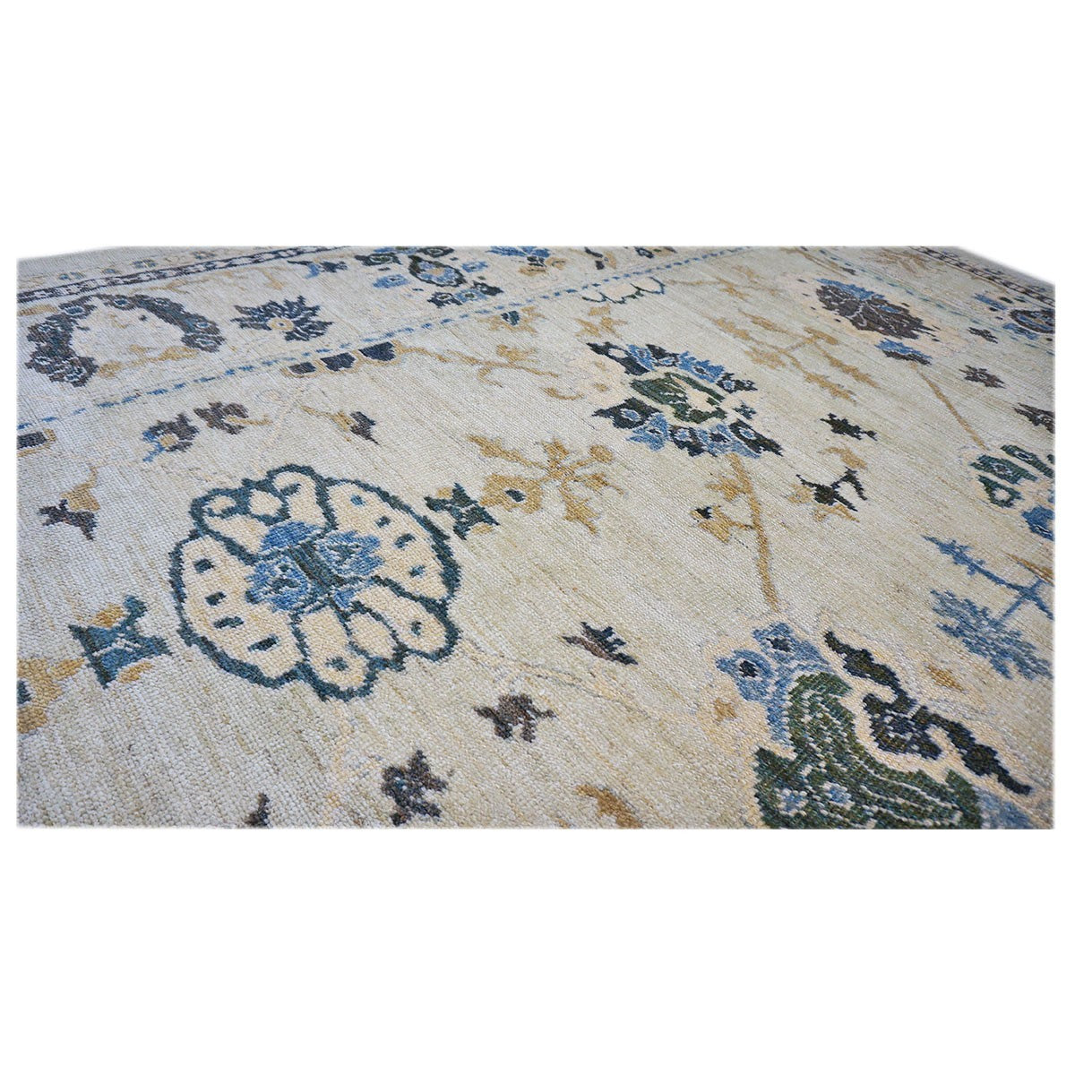 21st Century Turkish Oushak Ivory and Blue Handmade Rug #1140406 image 6
