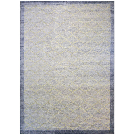 Nepalese Modern Wool & Silk 10X14 Slate Blue & Light Green Handmade Area Rug #1143599 image 0