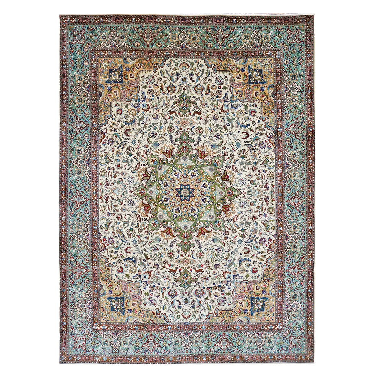Vintage Persian Tabriz 10X13 Ivory and Green Area Rug #1140364 image 0