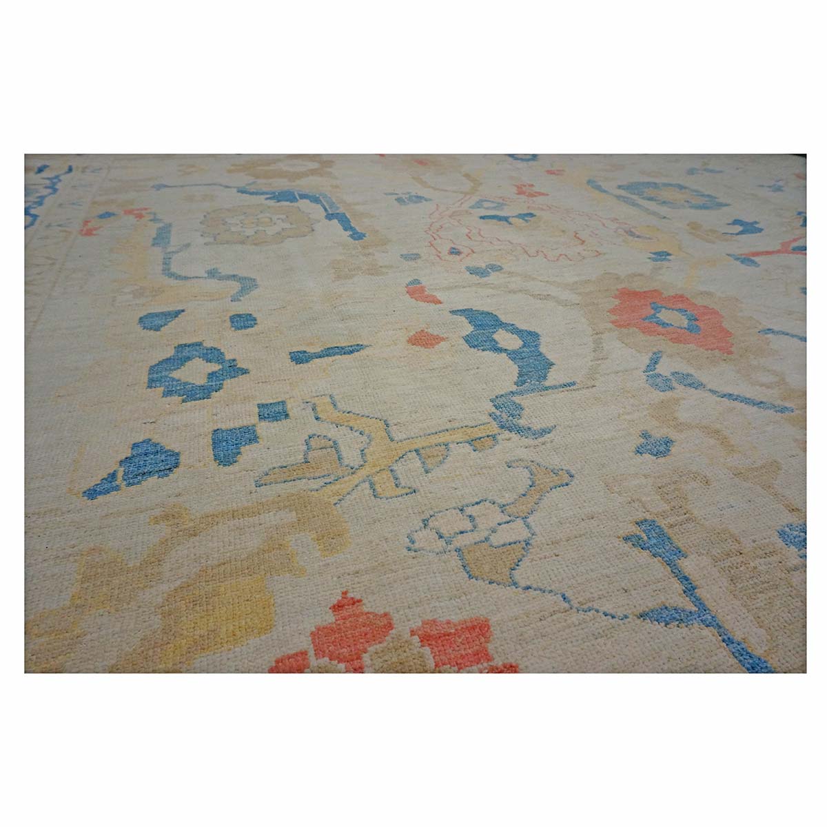 21st Century Turkish Oushak 10X14 Ivory, Red & Slate Blue Handmade Runner Rug #1144177 image 4