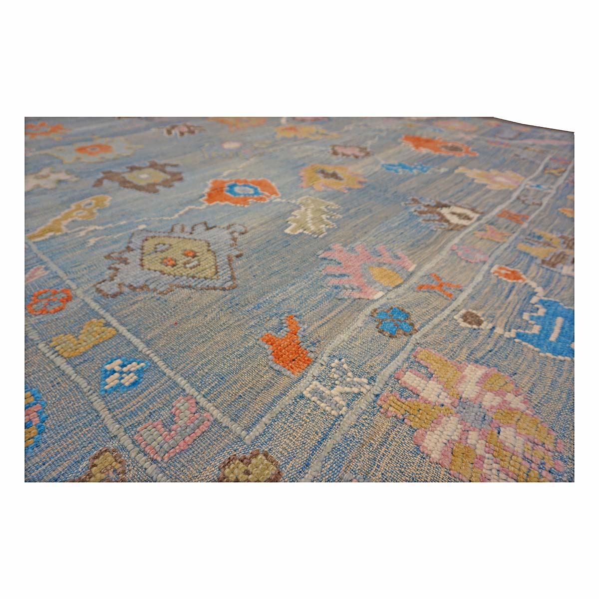 21st Century Turkish Oushak 9x12 Gray, Orange & Slate Blue Handmade Runner Rug #A.C.201 image 8