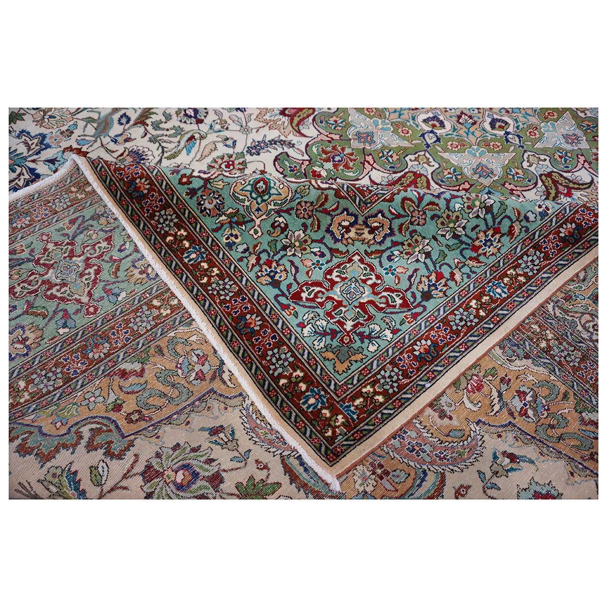 Vintage Persian Tabriz 10X13 Ivory and Green Area Rug #1140364 image 8