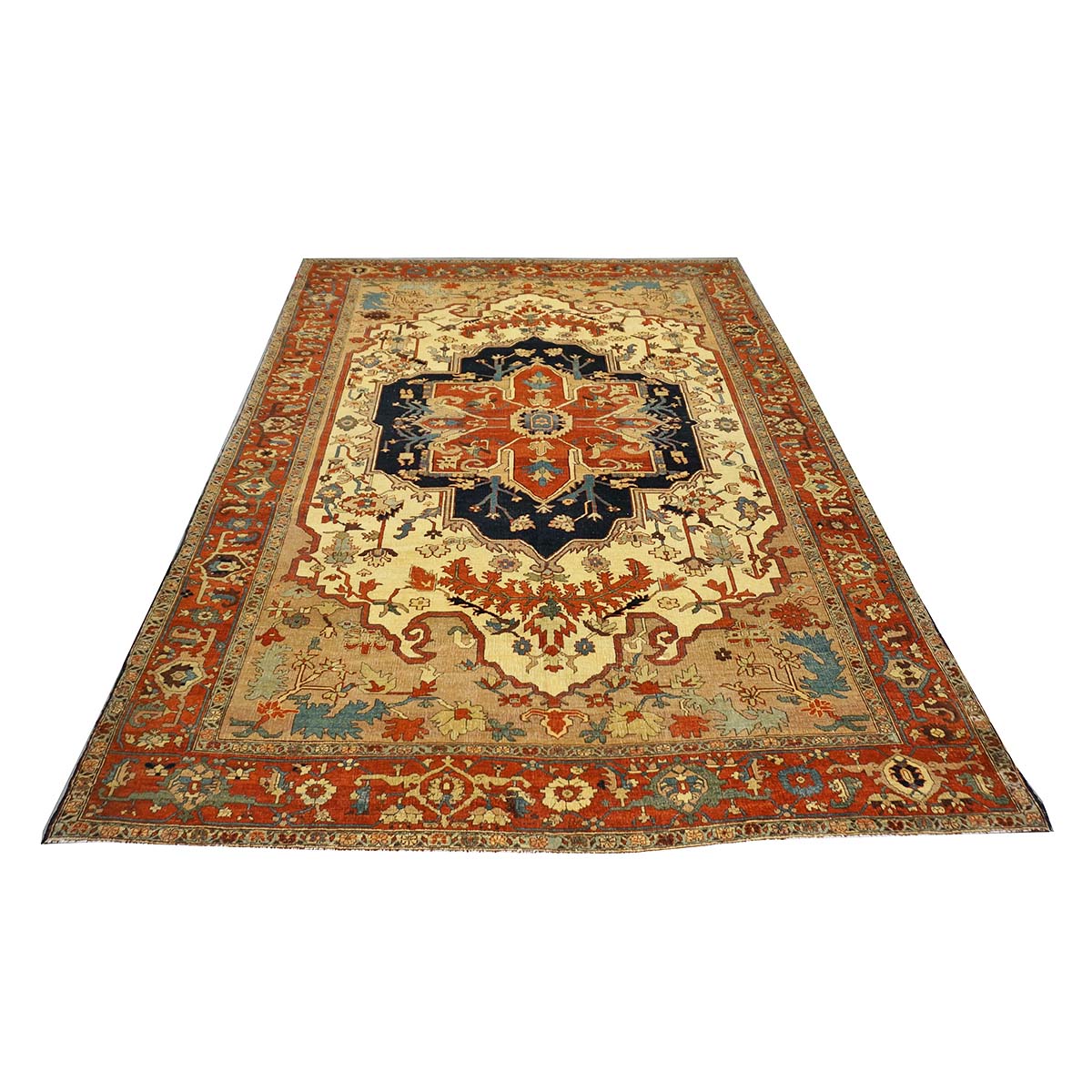 Persian Serapi 7x11 Rust, Navy, Tan, & Ivory Handmade Area Rug #9902841 image 4