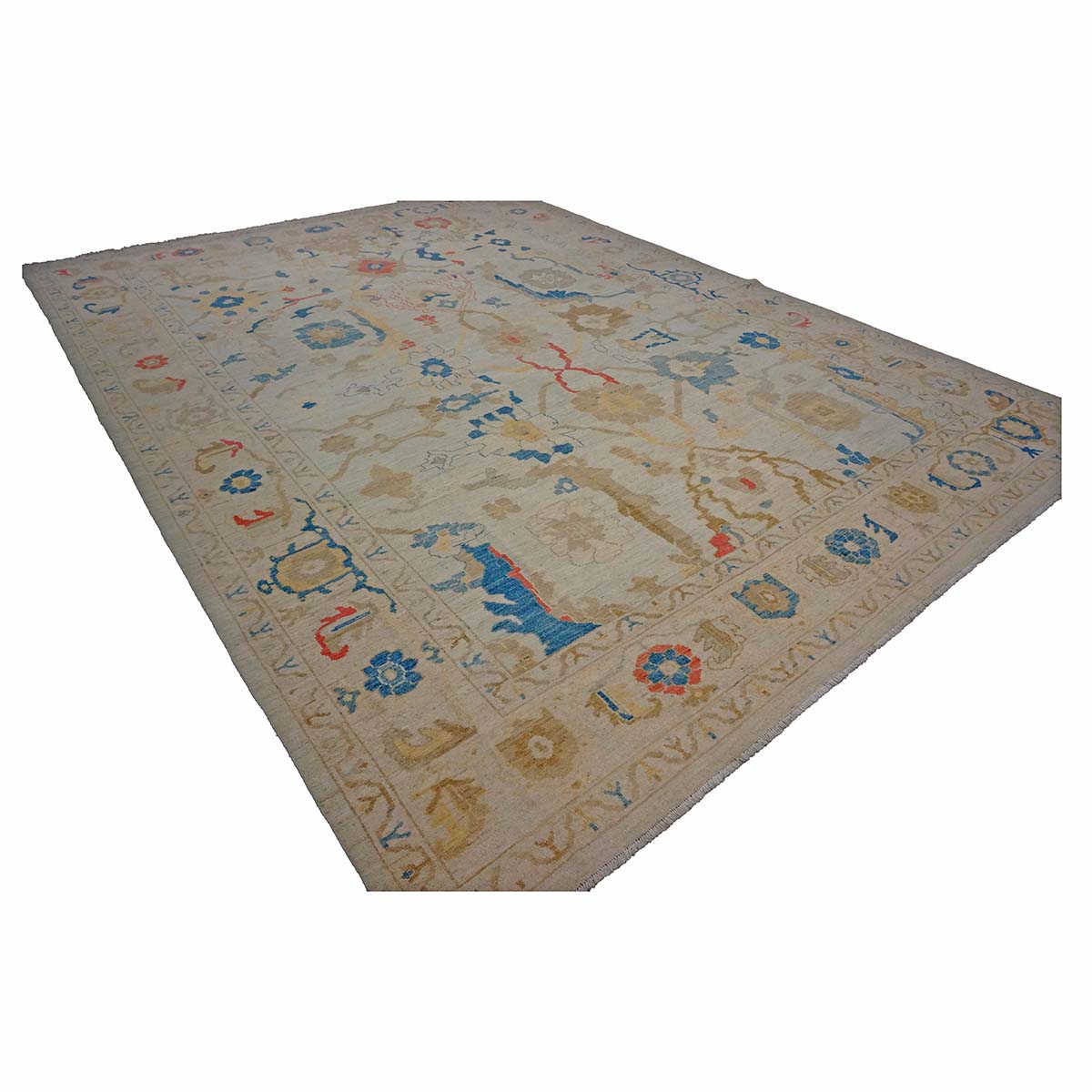 21st Century Turkish Oushak 10X14 Ivory, Red & Slate Blue Handmade Runner Rug #1144177 image 2