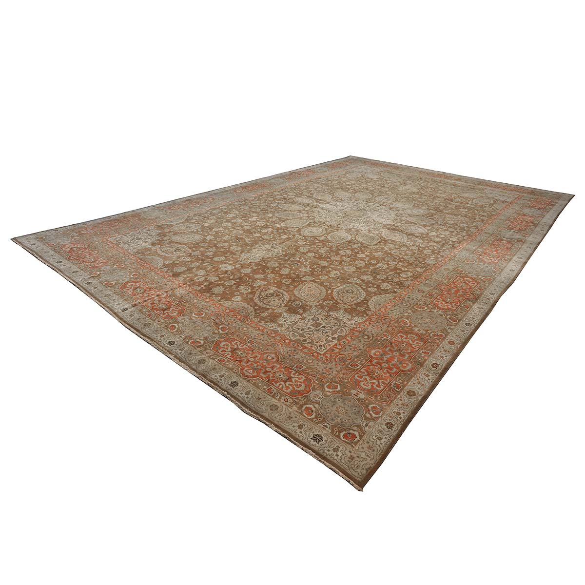 Antique Persian Tabriz 13X20 Brown & Salmon Oversized Area Rug #9902107 image 6