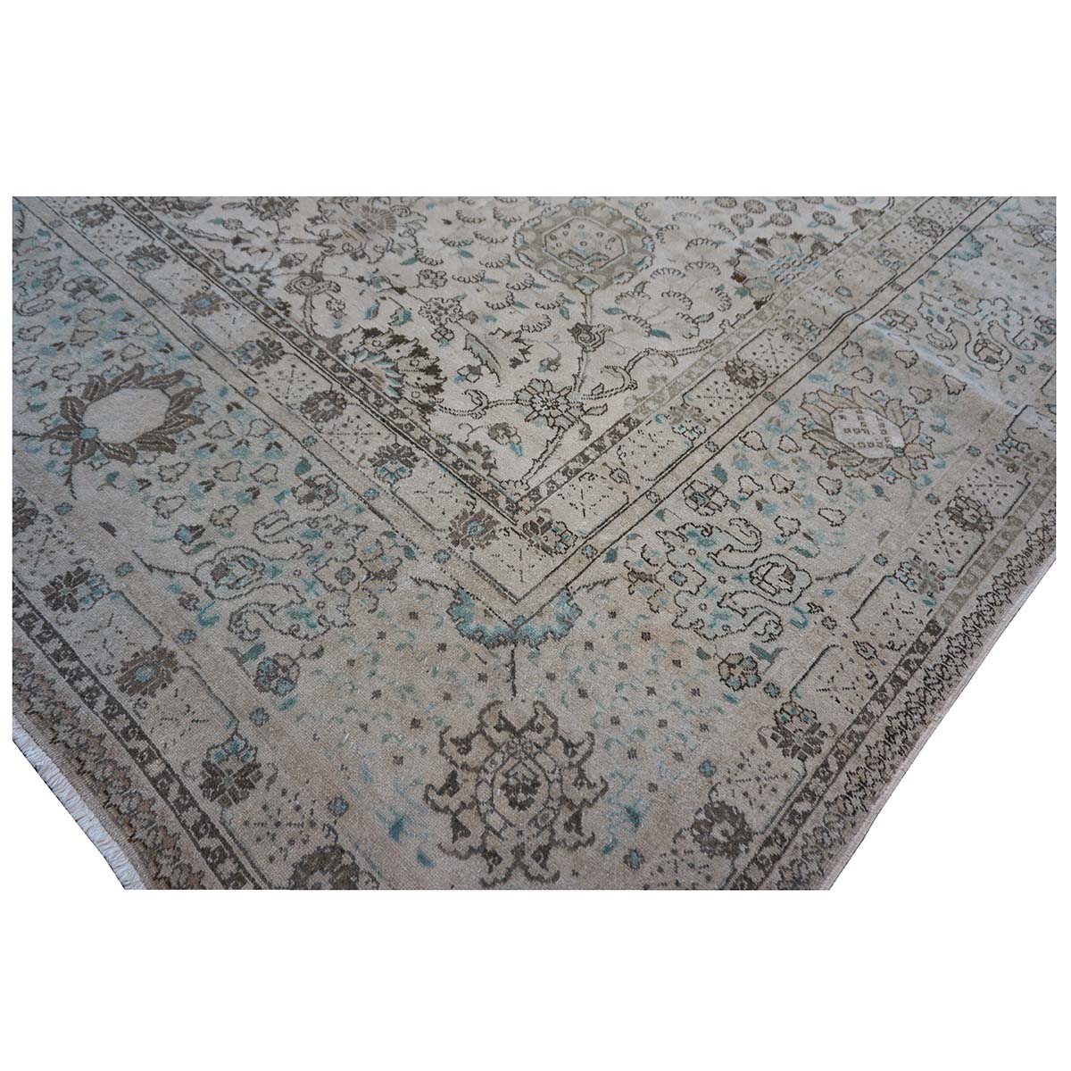 Antique Persian Tabriz 12X19 Bone & Grey Handmade Area Rug #1140574 image 15