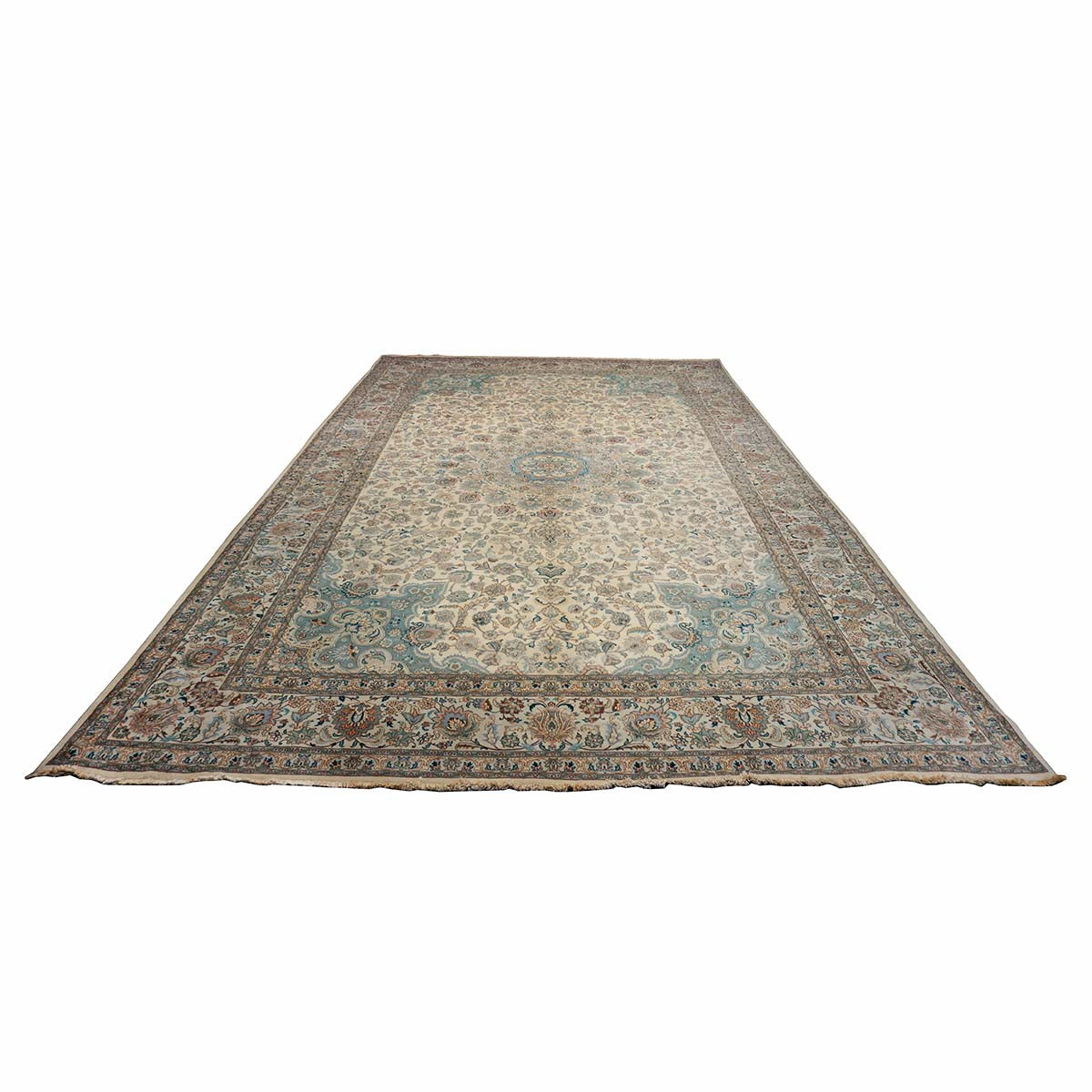 Antique 1940s Persian Tabriz Pahlavi 11x18 Ivory & Blue Handmade Area Rug #9902227 image 1