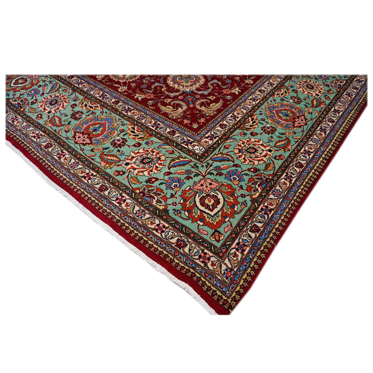 Antique 1940s Persian Tabriz Pahlavi 11x16 Red, Teal, & Ivory Handmade Area Rug #9902164 image 6