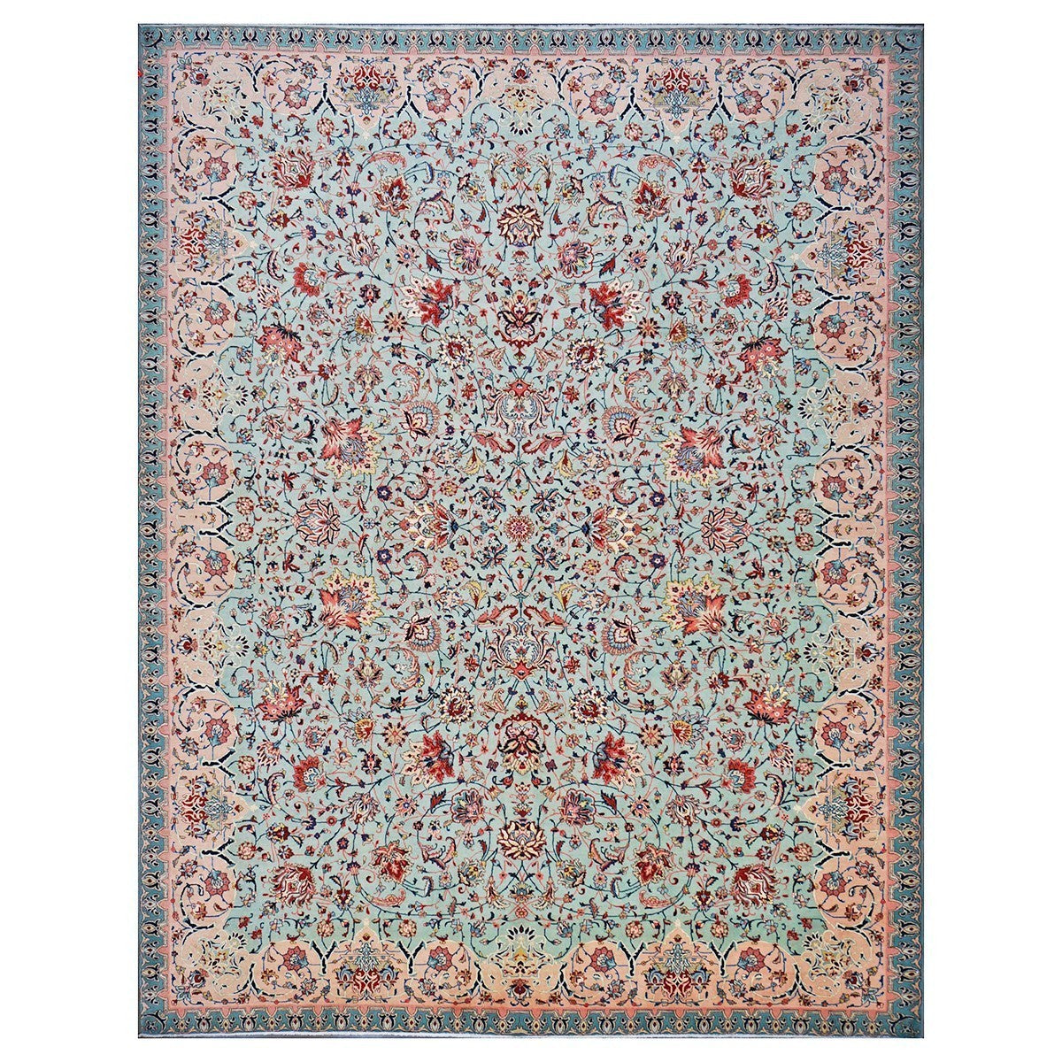 Antique Persian Tabriz Emad 9X12 Mint Green & Pink Area Rug #9902603 image 0