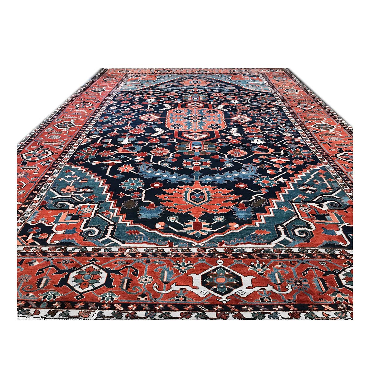 Persian Serapi 13x19 Navy Blue and Rust Oversized Rug #1143922 image 3