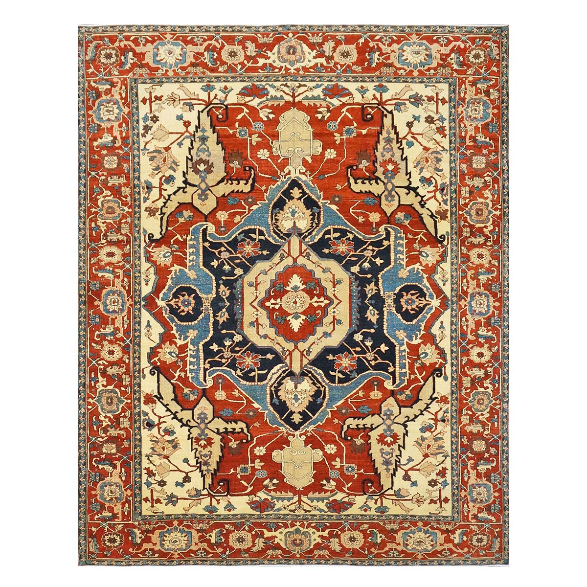 Persian Serapi 8x11 Rust, Ivory, & Blue Antique Recreation Handmade Area Rug #1141242 image 0