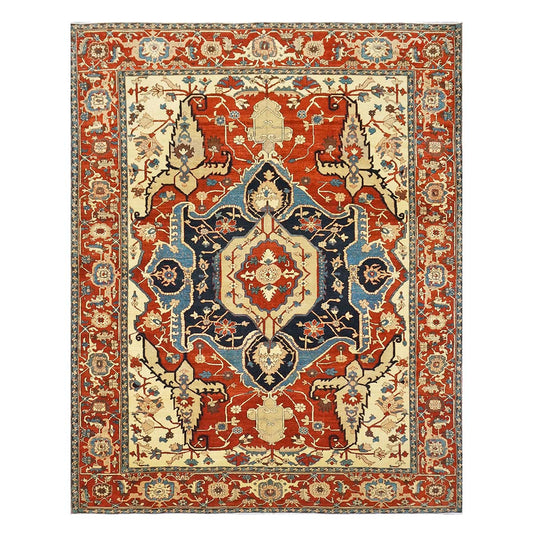 Persian Serapi 8x11 Rust, Ivory, & Blue Antique Recreation Handmade Area Rug #1141242 image 0