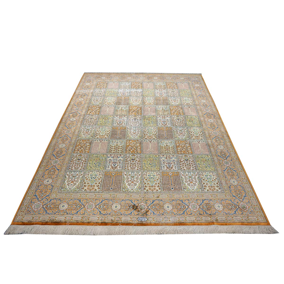 Vintage Persian Qum Silk 6x9 Orange & Ivory Handmade Area Rug #1144056 image 1