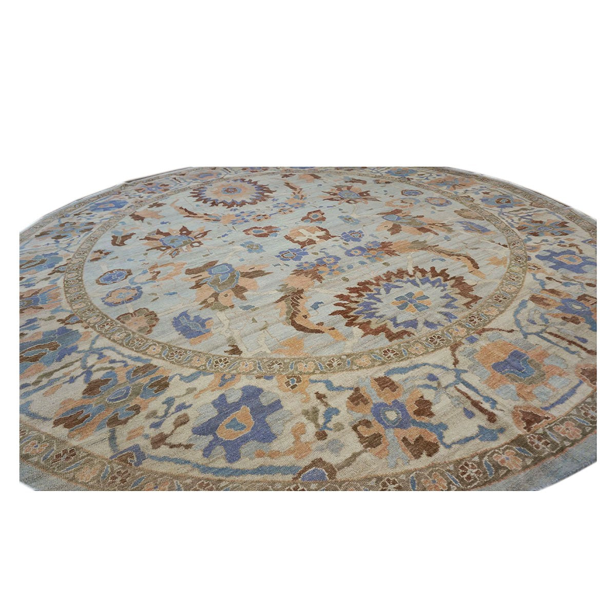 Sultanabad Master 11x11 Light Blue & Light Orange Round Area Rug #1143252 image 3