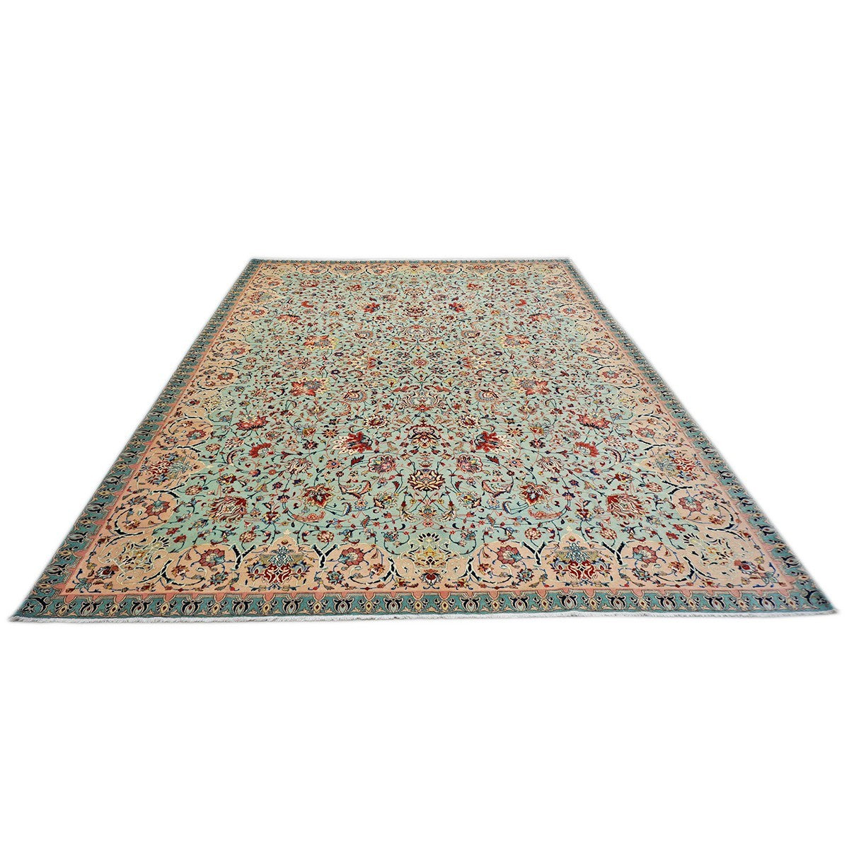Antique Persian Tabriz Emad 9X12 Mint Green & Pink Area Rug #9902603 image 1