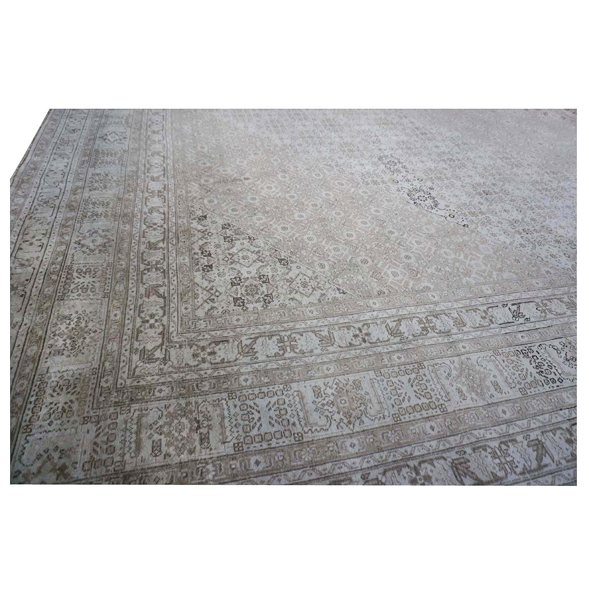 Antique Shabby Chic Persian Tabriz 13X18 Tan Area Rug #1142928 image 9