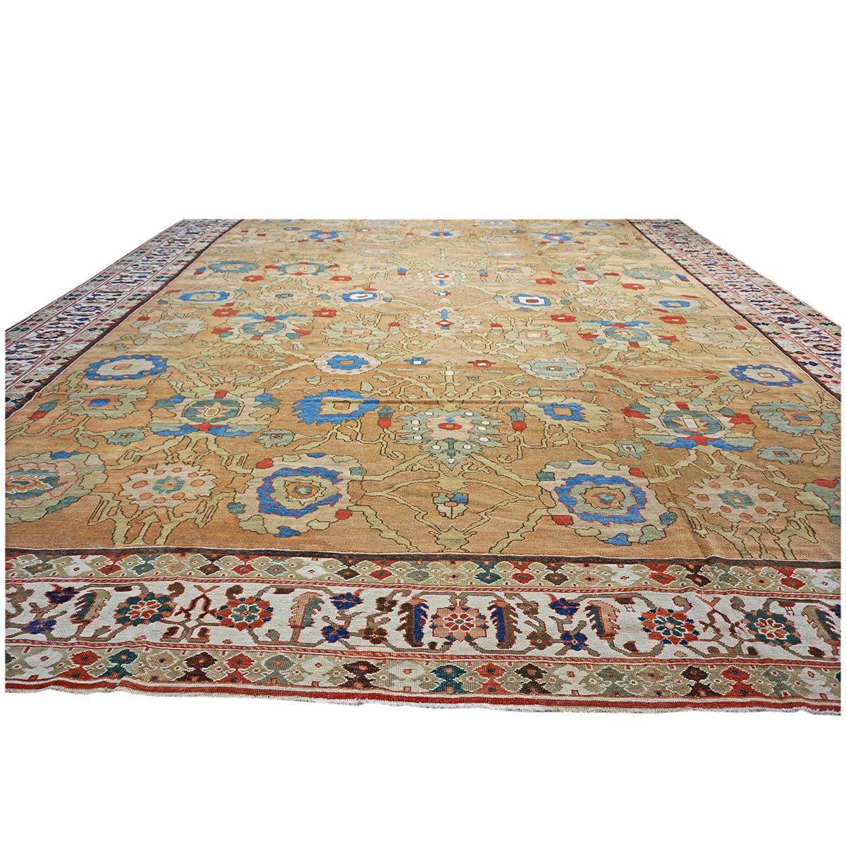 19th Century Antique Persian Sultanabad 15x19 Tan & Blue Area Rug #9902408 image 2