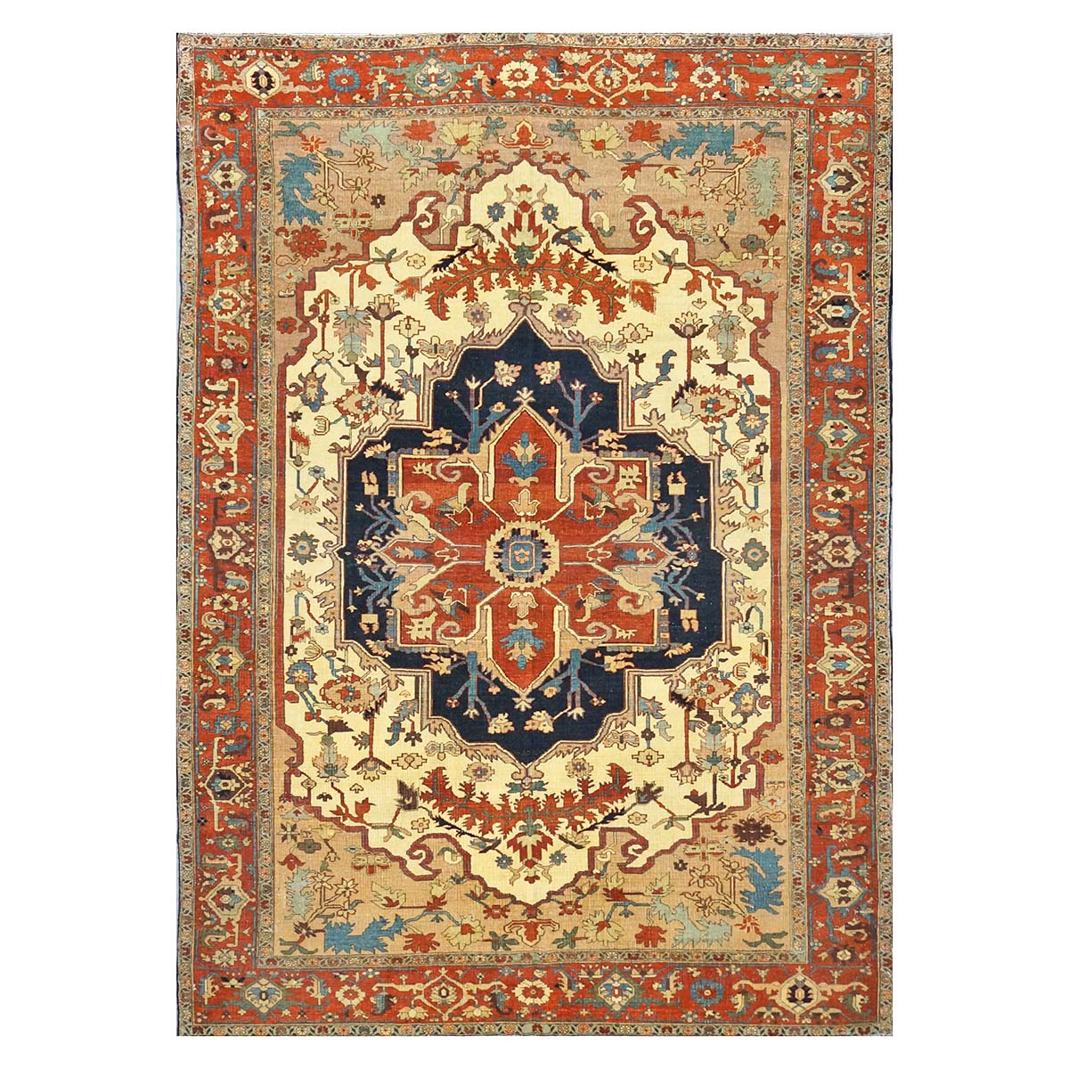 Persian Serapi 7x11 Rust, Navy, Tan, & Ivory Handmade Area Rug #9902841 image 0