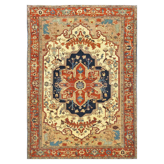 Persian Serapi 7x11 Rust, Navy, Tan, & Ivory Handmade Area Rug #9902841 image 0