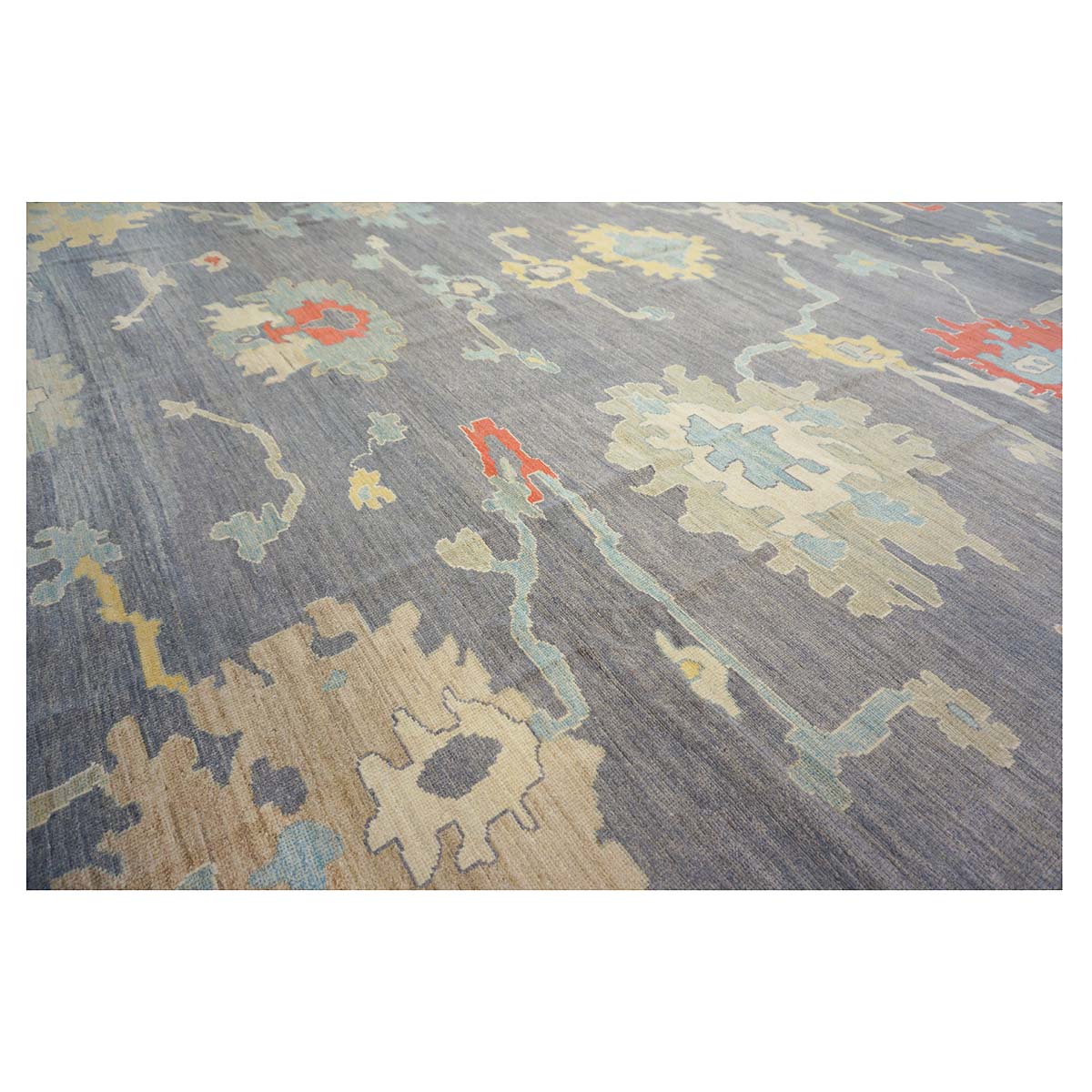 21st Century Turkish Oushak 12X16 Ivory, Orange & Slate Blue Handmade Runner Rug #1144179 image 4