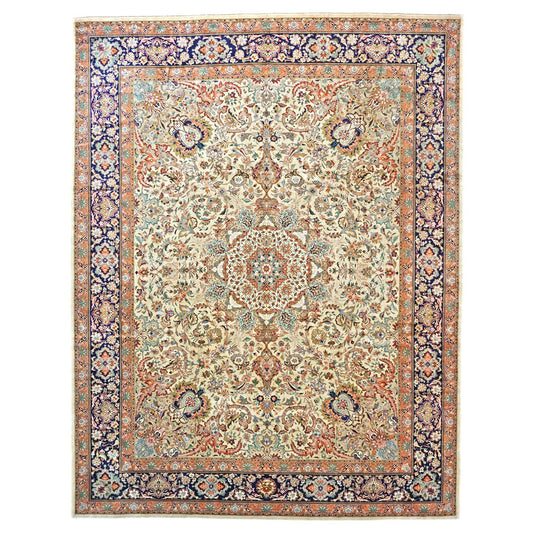 Antique Persian Tabriz 9X12 Ivory, Peach, & Navy Area Rug #1143881 image 0