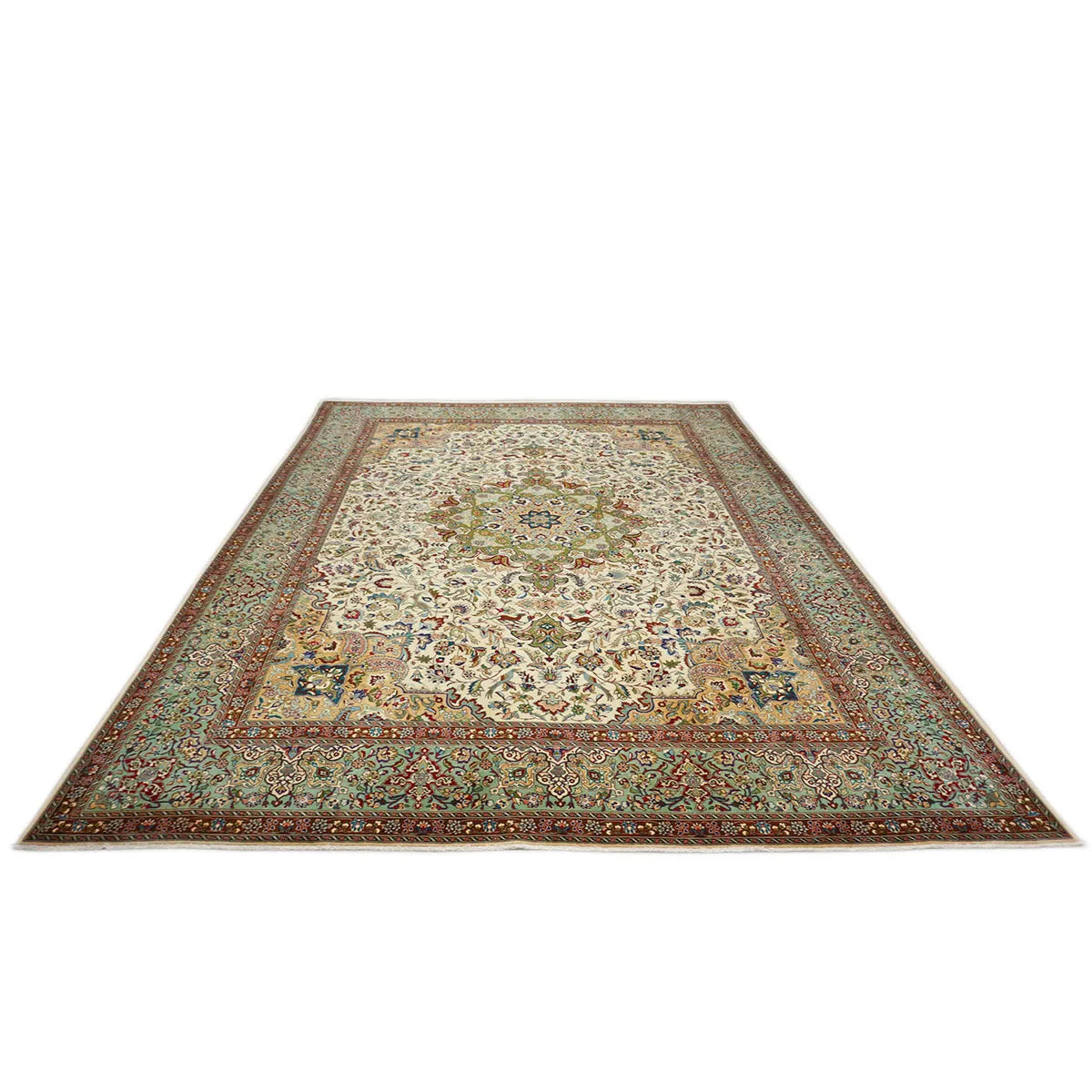 Vintage Persian Tabriz 10X13 Ivory and Green Area Rug #1140364 image 3