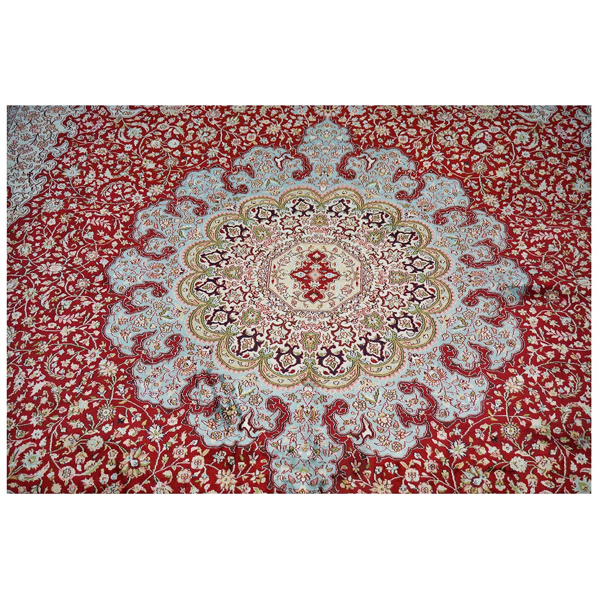 Vintage Kashmiri All Silk Red 9x12 Handmade Area Rug #1144057 image 3