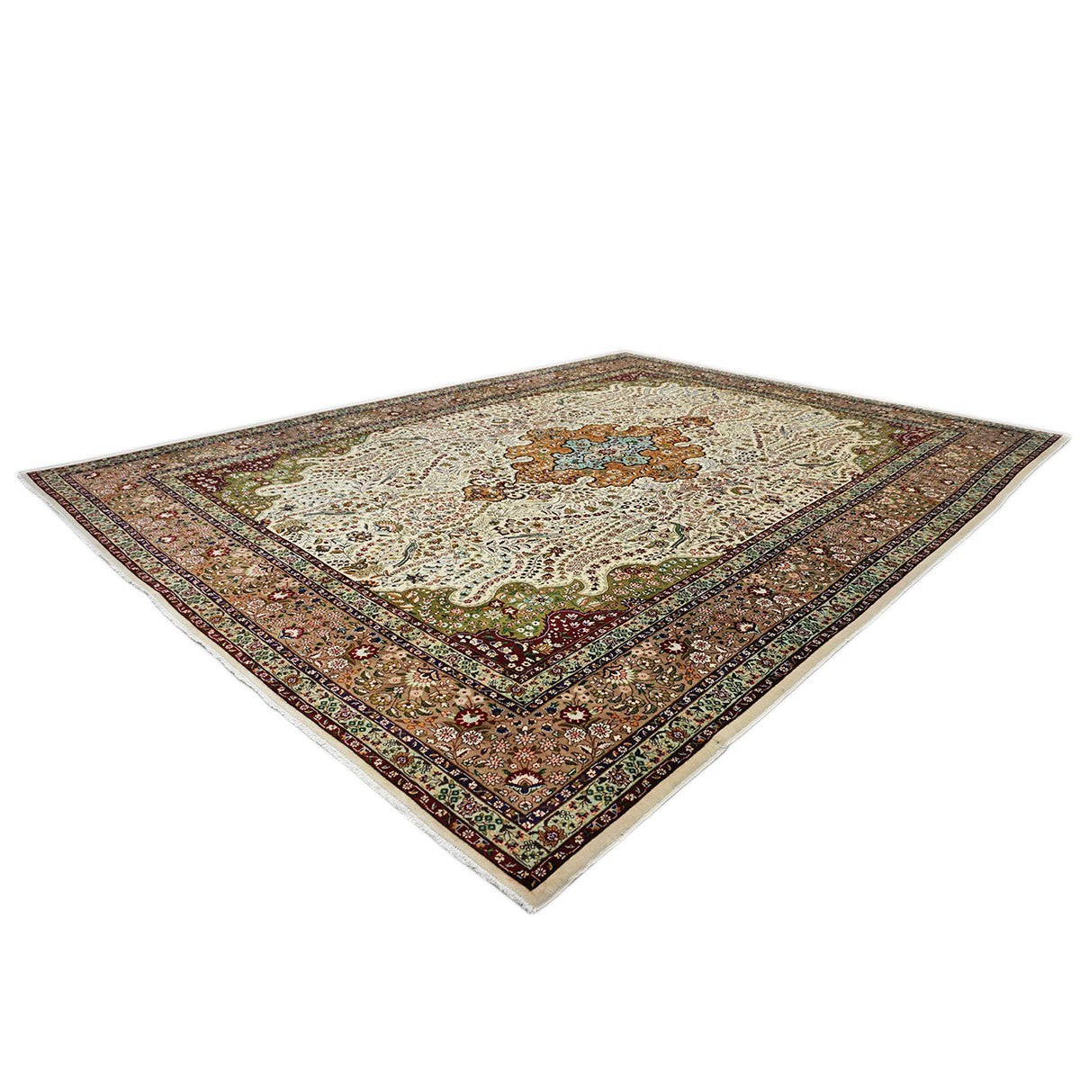 Antique 1930s Persian Tabriz Pahlavi 10X13 Ivory & Taupe Area Rug #9902869 image 4
