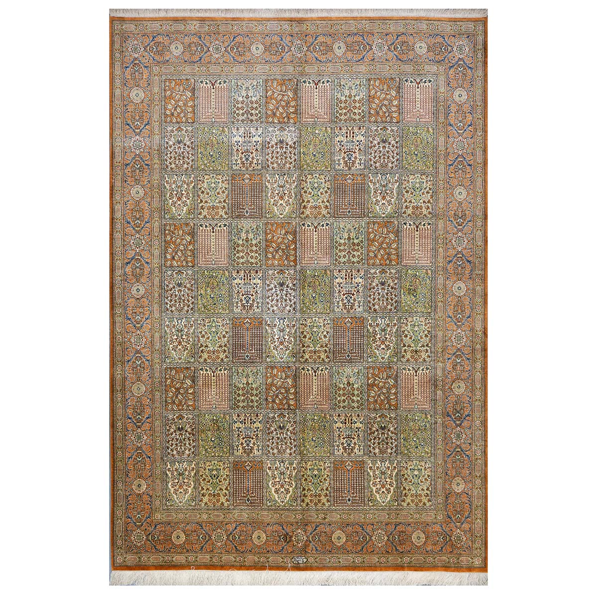 Vintage Persian Qum Silk 6x9 Orange & Ivory Handmade Area Rug #1144056 image 0