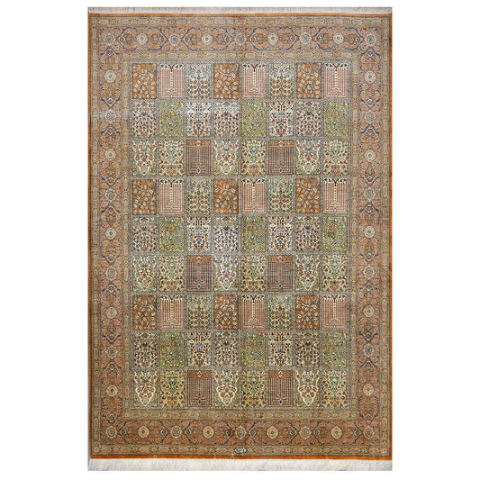 Vintage Persian Qum Silk 6x9 Orange & Ivory Handmade Area Rug #1144056 image 0