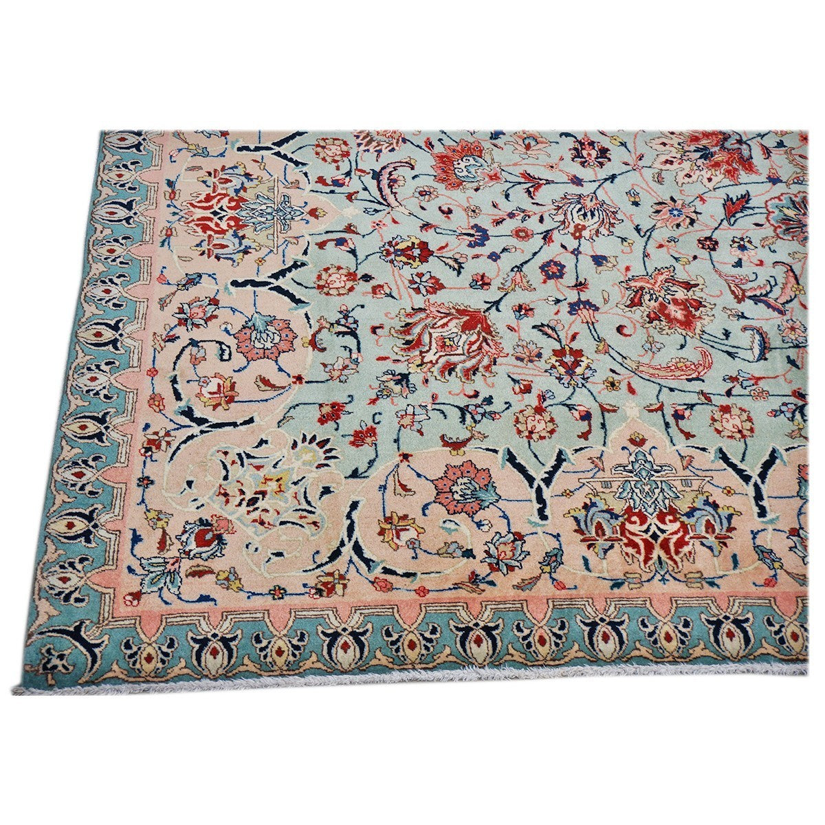 Antique Persian Tabriz Emad 9X12 Mint Green & Pink Area Rug #9902603 image 6