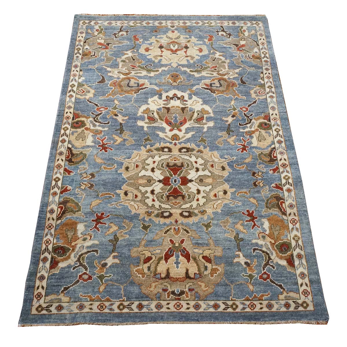 21st Century Sultanabad 4x6 Slate Blue, Ivory, & Tan Handmade Area Rug #1143469 image 1