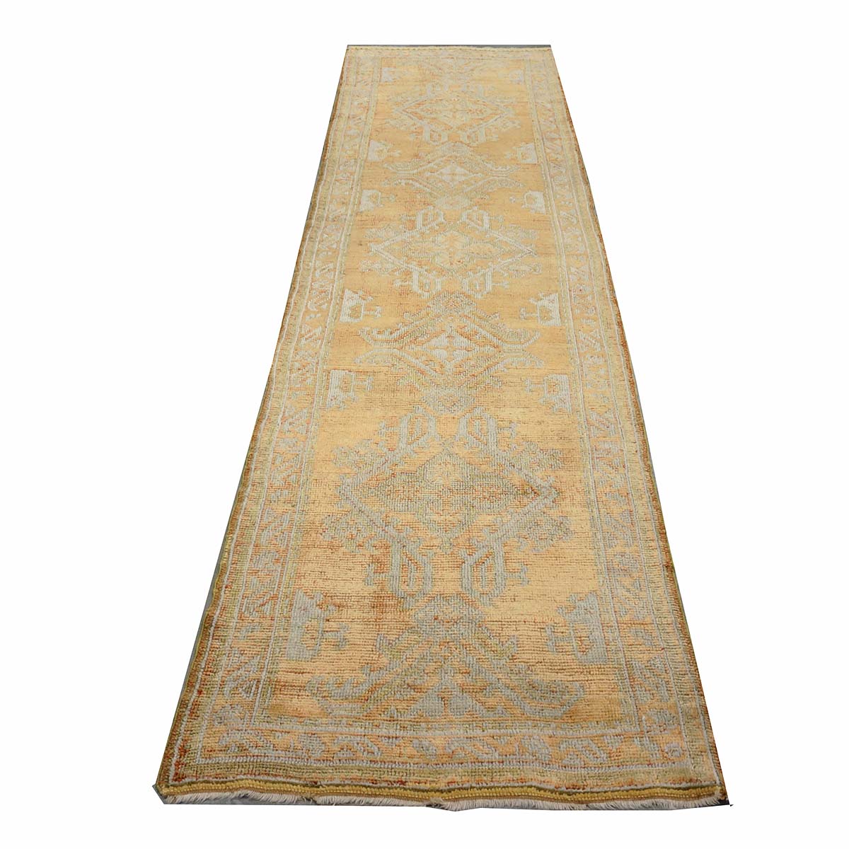 21st Century Turkish Oushak 3X11 Golden Beige & Khaki Handmade Area Rug #1140253 image 1